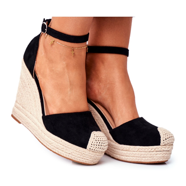 MSMG Women's Sandals On A Wedge Linen Black Avocado