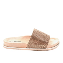 Champagne shiny slippers RL216 golden