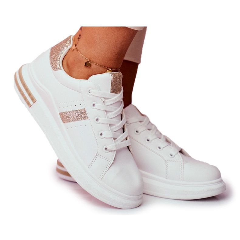 Women's Sport Shoes White Gold Glitter Narval yellow