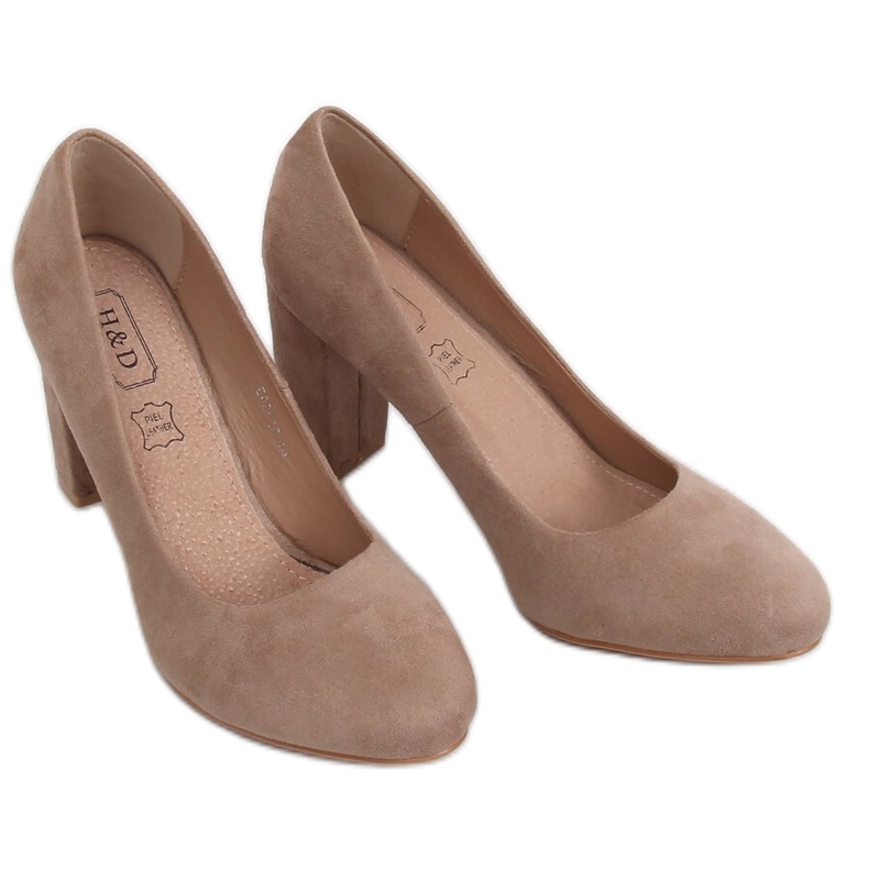 Pumps on the post beige E08-10 Khaki