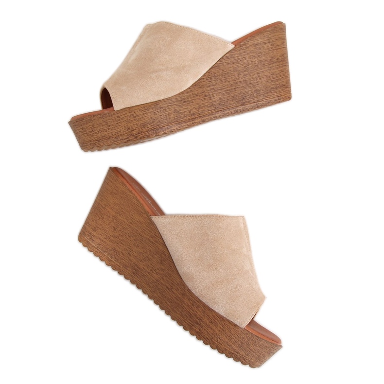 Beige slippers 10-236 Beige wedge heels