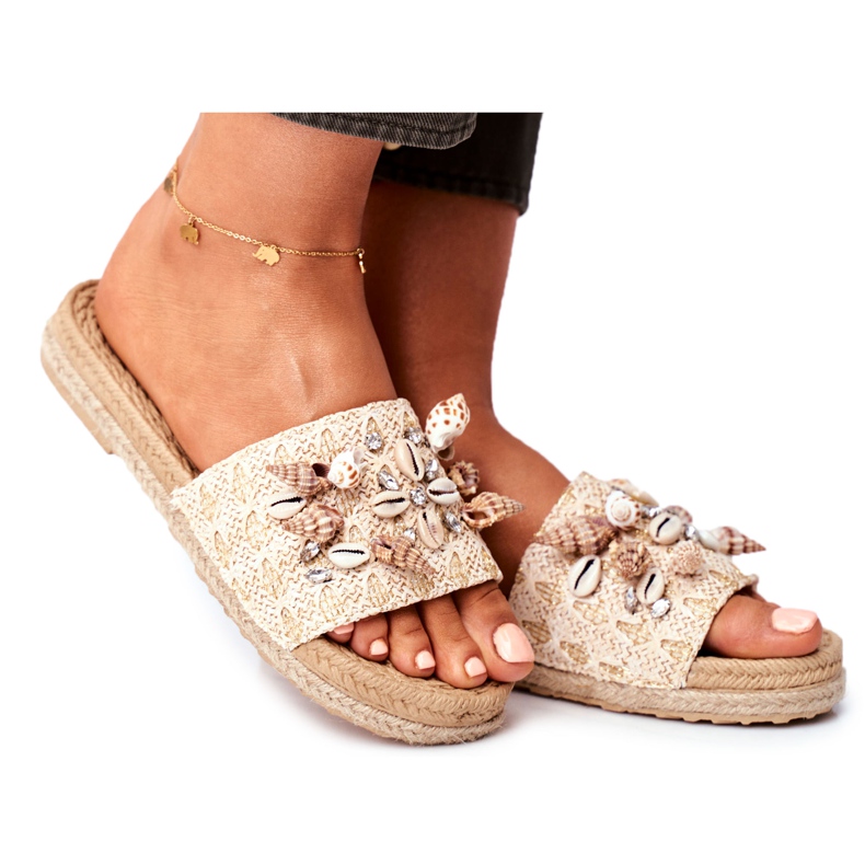 SEA Women's Slippers With Shells Beige Summers