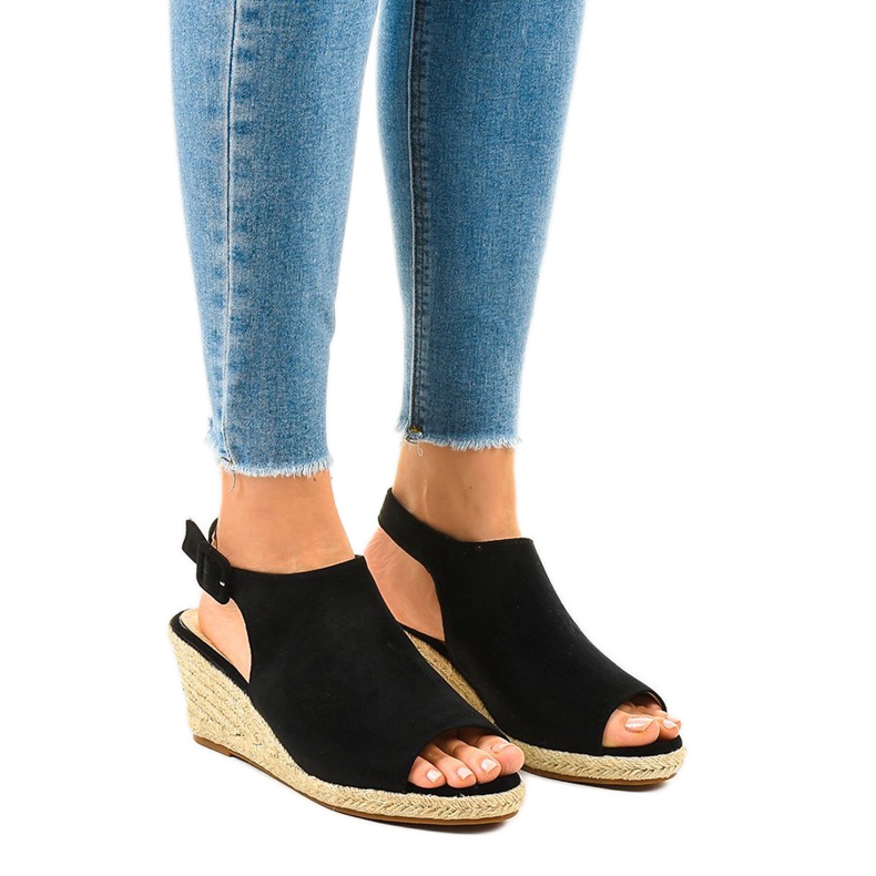 Black espadrilles wedge sandals F3303