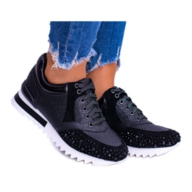 Black Women's Sport Shoes With Sequins Lu Boo Infinitiale