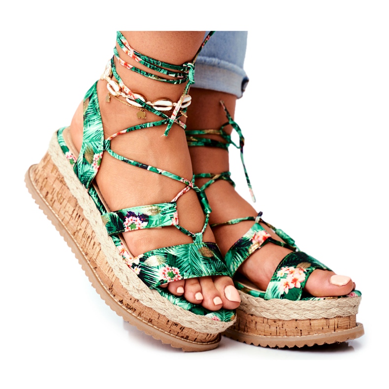 FB2 Women's Sandals On The Cork Platform Tied Green My Way multicolored