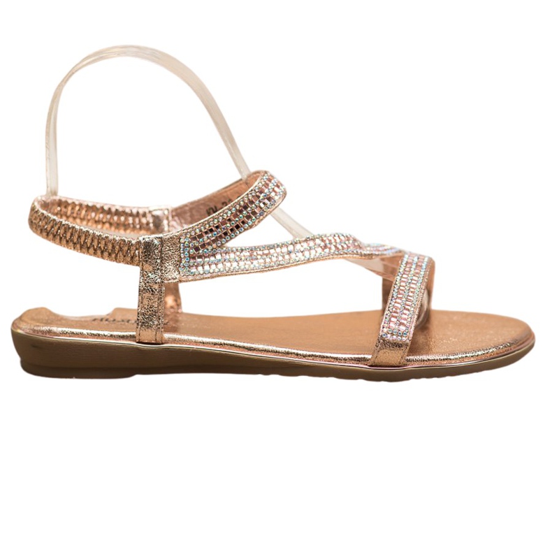 SHELOVET Golden Sandals With Cubic Zirconia