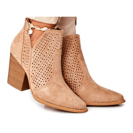 Women's Boots On Heel Suede Openwork Beige Shades