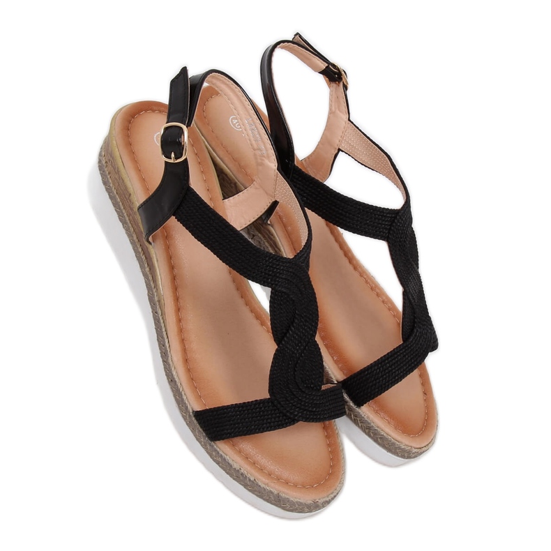 Black Sandals on a black wedge L6629 Black