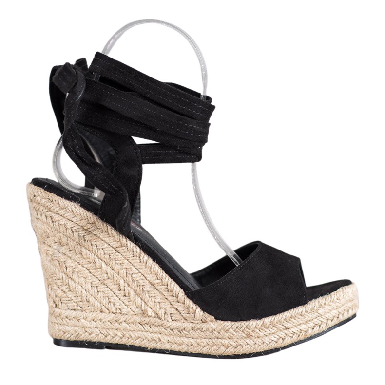 Yes Mile Tied Wedge Sandals black