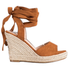 Yes Mile Tied Wedge Sandals brown
