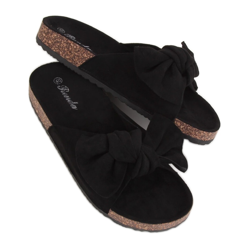Black 10-218 Black cork sole slippers