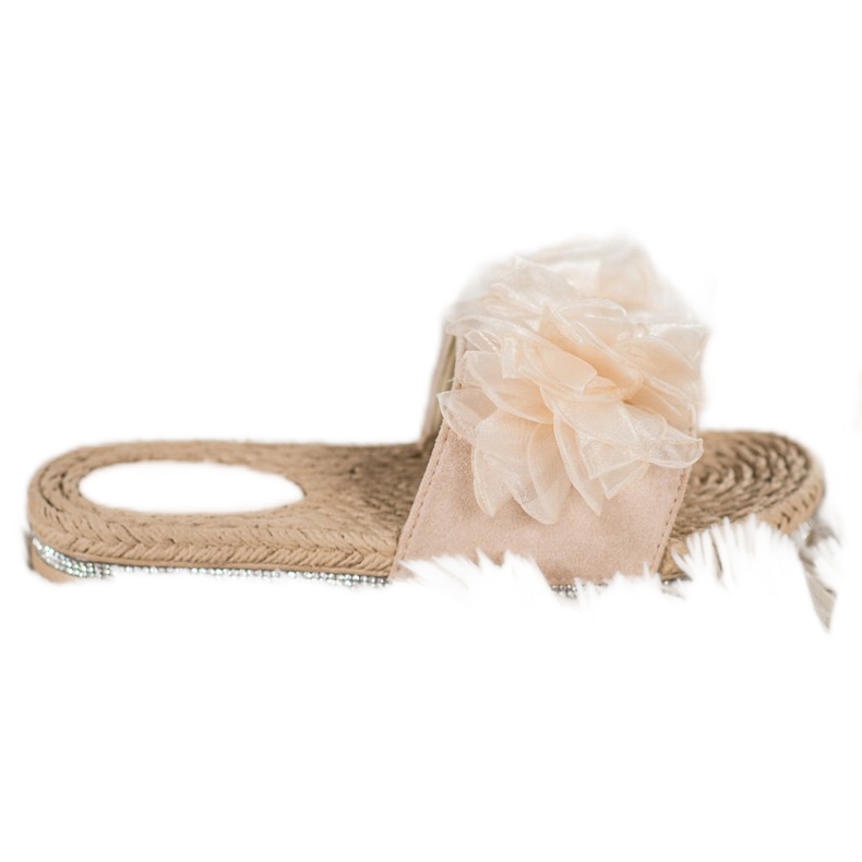 Small Swan Slippers With Ornament beige