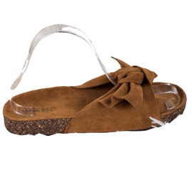 SHELOVET Suede Slippers With A Bow brown