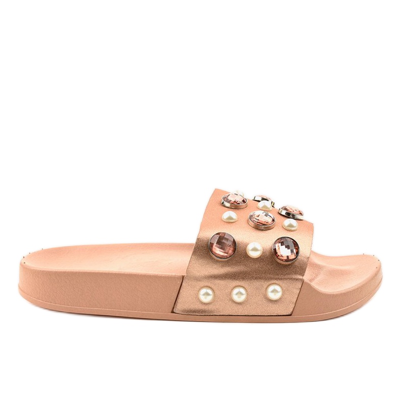 Pink slippers with pearls H-6567