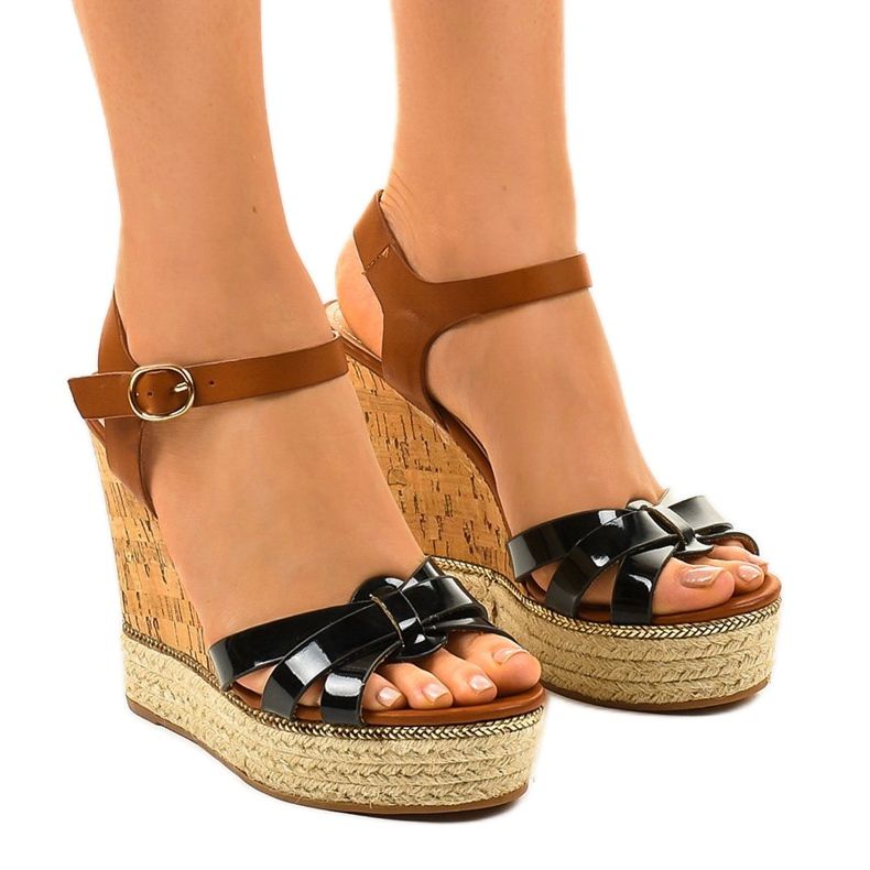 Black espadrilles wedge sandals 6032 brown
