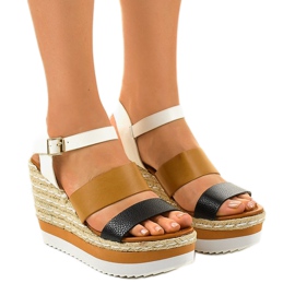 Black wedge sandals espadrilles VB76062 white brown multicolored