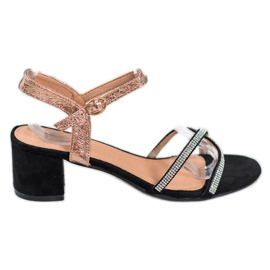 Small Swan Sandals On A Bar With Cubic Zirconia black yellow Small Swan Sandals On A Bar With Cubic Zirconia black yellow