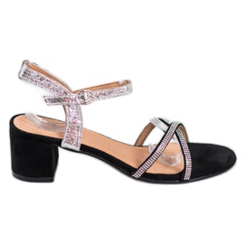 Small Swan Sandals On A Bar With Cubic Zirconia black grey Small Swan Sandals On A Bar With Cubic Zirconia black grey