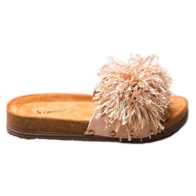 Seastar Beige Slippers With Fringes