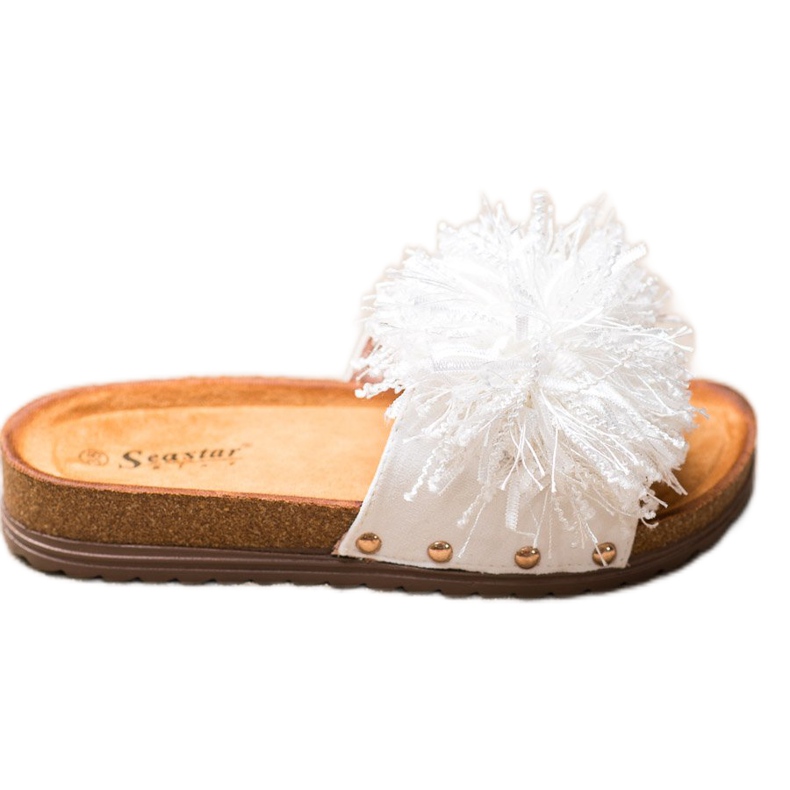 Seastar White Slippers With Fringes