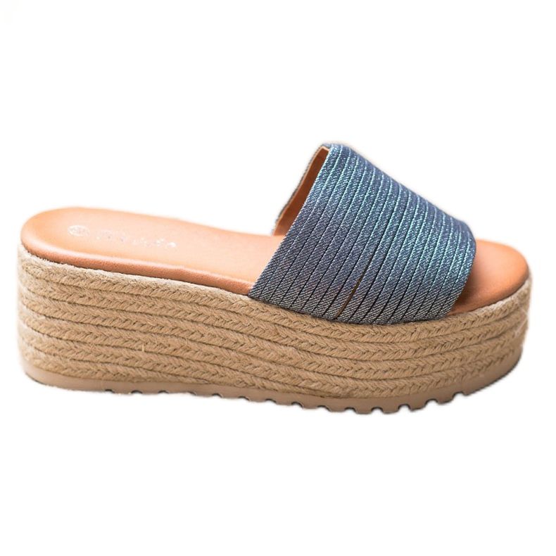 Weide Slippers On A Straw Platform blue