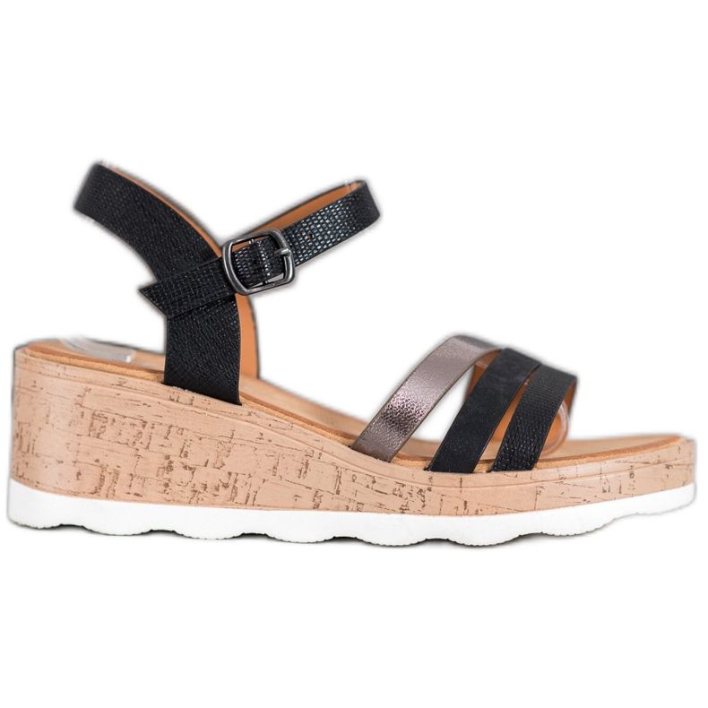 Weide Black Wedge Sandals