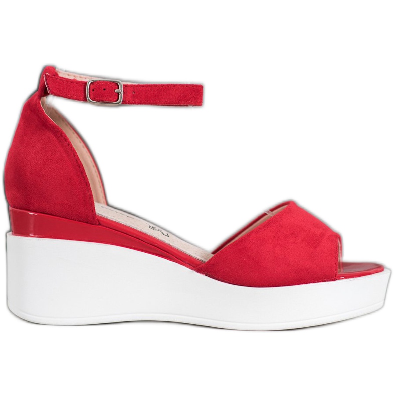 Weide Suede Sandals On A White Wedge red