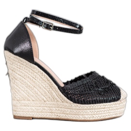 Weide Shiny Espadrilles On Wedge black Weide Shiny Espadrilles On Wedge black