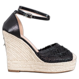 Weide Shiny Espadrilles On Wedge black