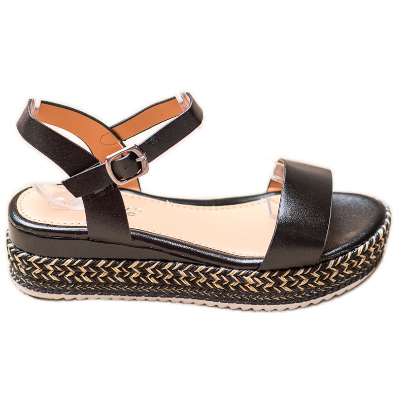 Weide Black Sandals With A Decorative Platform