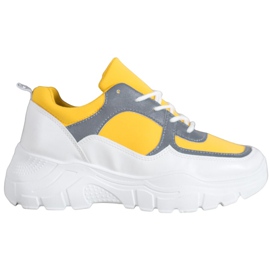 SHELOVET Fashionable Laced Sneakers white yellow SHELOVET Fashionable Laced Sneakers white yellow