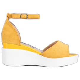 Weide Suede Sandals On A White Wedge yellow
