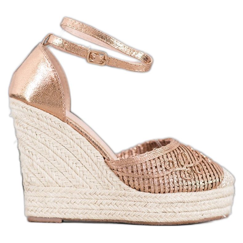 Weide Shiny Espadrilles On Wedge golden