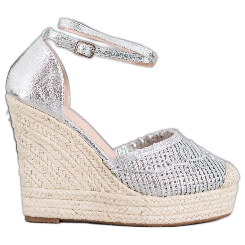 Weide Shiny Espadrilles On Wedge grey