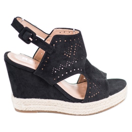 SHELOVET Openwork wedges black SHELOVET Openwork wedges black