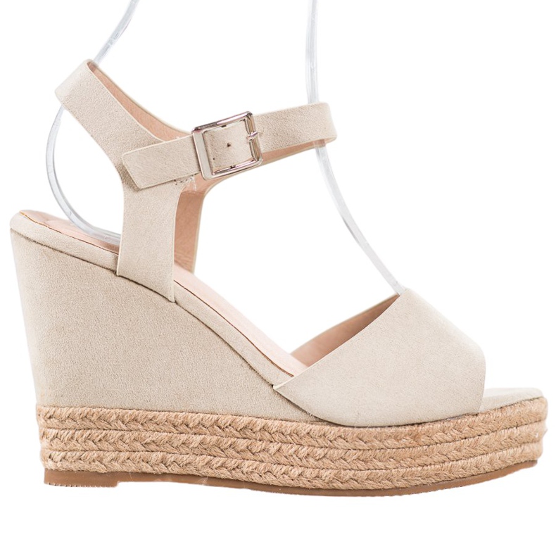Clowse Beige sandals on a high wedge heel