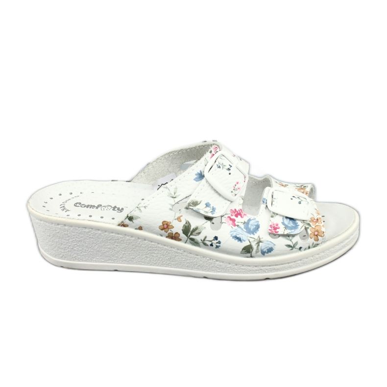 Women's wedge slippers Comfooty Mia Flowers white multicolored