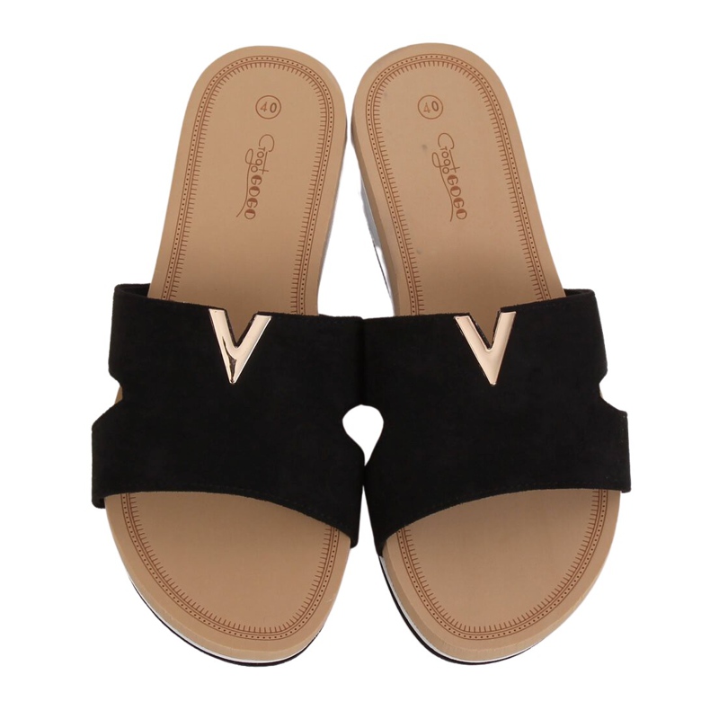Black women's black slippers G-5035 Black