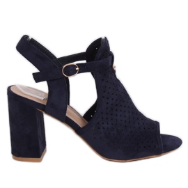 Openwork high-heeled sandals LL79 Blue navy blue