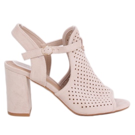 Openwork beige high-heeled sandals LL79 Beige
