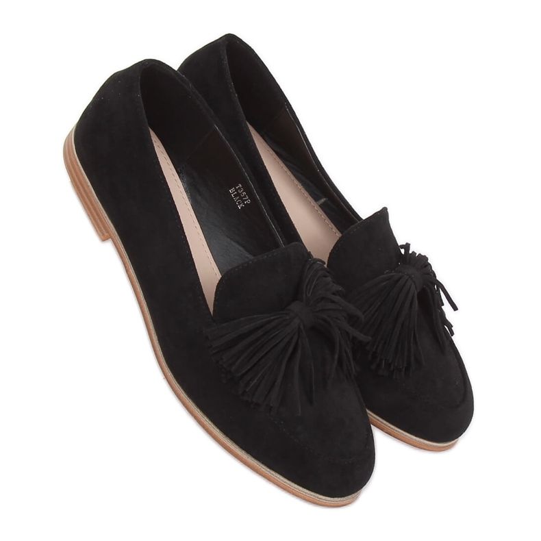 Black Women's loafers with fringes T357P Black