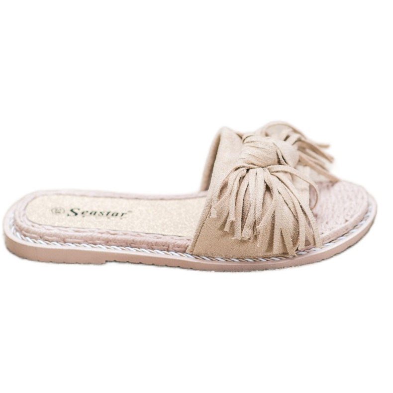Seastar Comfortable Slippers With Fringes beige