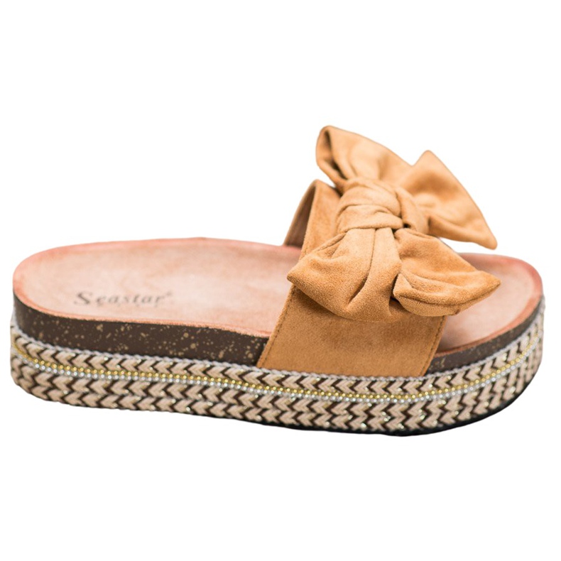 Seastar Slippers With A Bow On The Platform brown multicolored