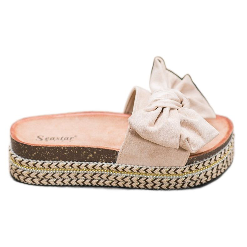 Seastar Slippers With A Bow On The Platform brown multicolored