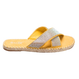 Cm Paris Stylish Slippers With Cubic Zirconia yellow