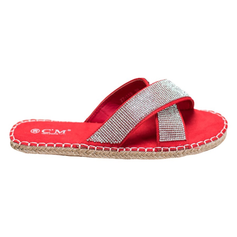 Cm Paris Stylish Slippers With Cubic Zirconia red