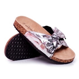 EVE Women's Slippers with a Large Silver Lovely Time Bow grey