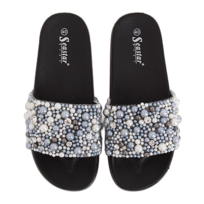 Black BG66 Black slippers with pearls