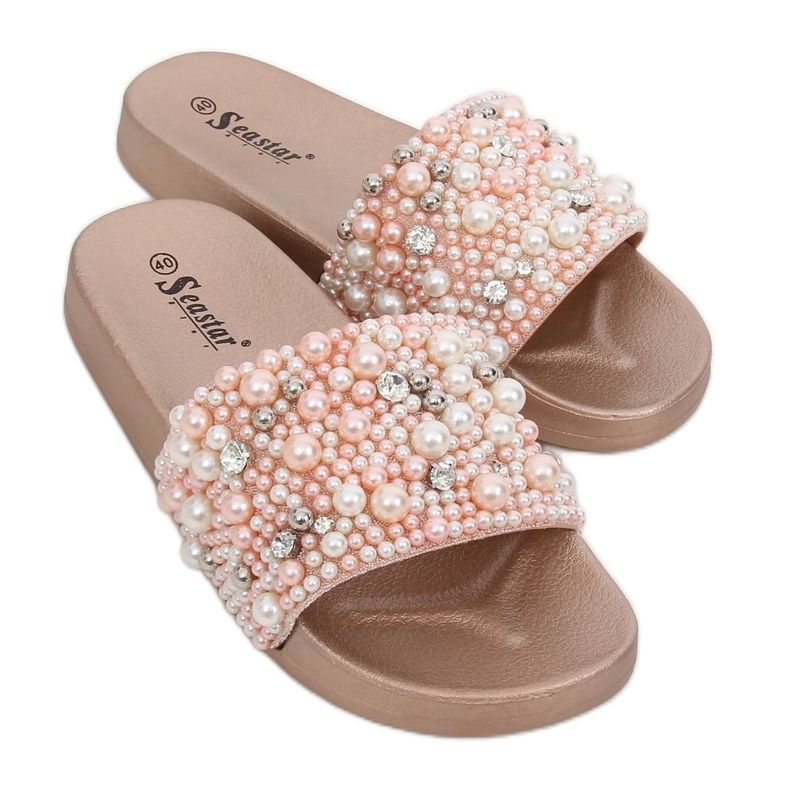 Slippers with pearls champagne BG66 Champagne pink multicolored