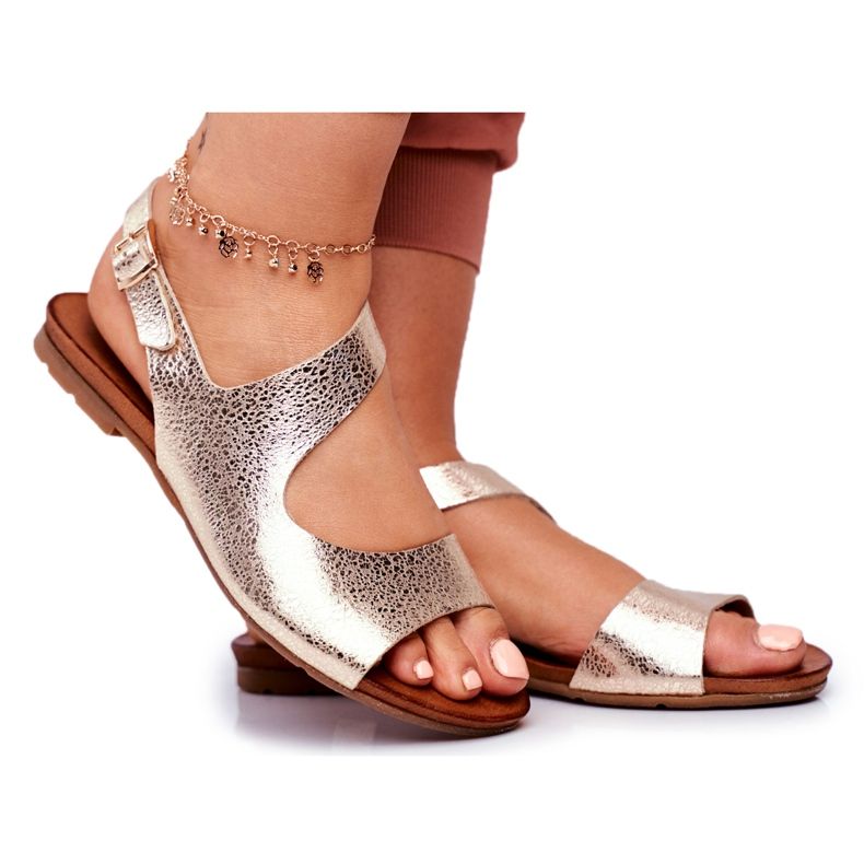 Women's Sandals Laura Messi Leather 1116 Snake Golden Vollare